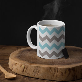 Taza De Café Patrón de Chevron gris azul moderno