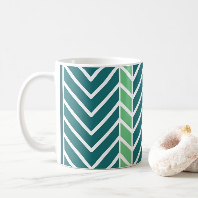 Taza De Café Patrón de Chevron Verde azulado (Con donut)