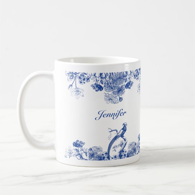 Taza De Café Patrón de China floral azul y blanca con pájaro (Izquierda)