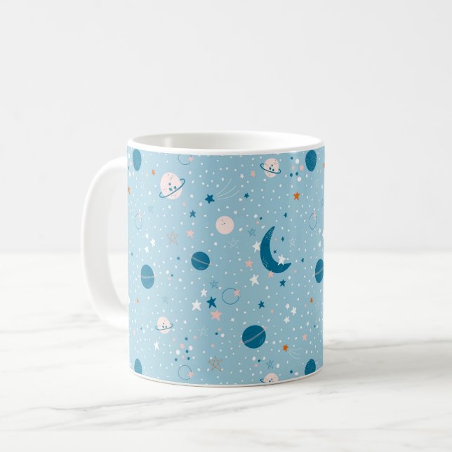 Taza De Café Patrón de cielo azul y espacio (Anverso izquierdo)