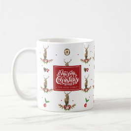 Taza De Café Patrón de ciervos de invierno navideños personaliz