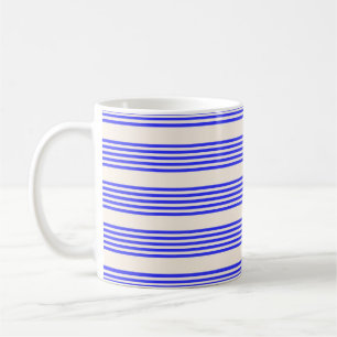 Taza De Café Patrón de cinco rayas azul eléctrico y beige