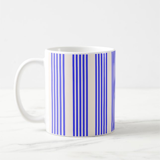 Taza De Café Patrón de cinco rayas azul eléctrico y beige (Izquierda)