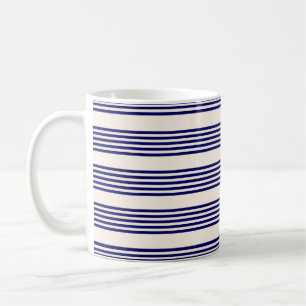 Taza De Café Patrón de cinco rayas azul marino y beige