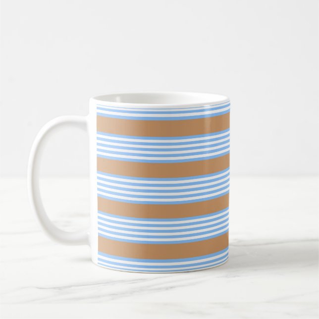 Taza De Café Patrón de cinco rayas azules y blancas con café to (Izquierda)