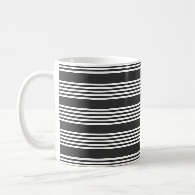 Taza De Café Patrón de cinco rayas blanco y carbonífero (Izquierda)