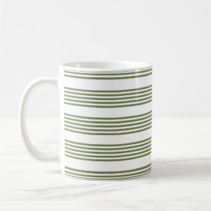 Taza De Café Patrón de cinco rayas de color verde oliva y blanc