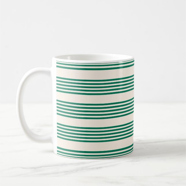 Taza De Café Patrón de cinco rayas verde y beige de los bosques (Izquierda)