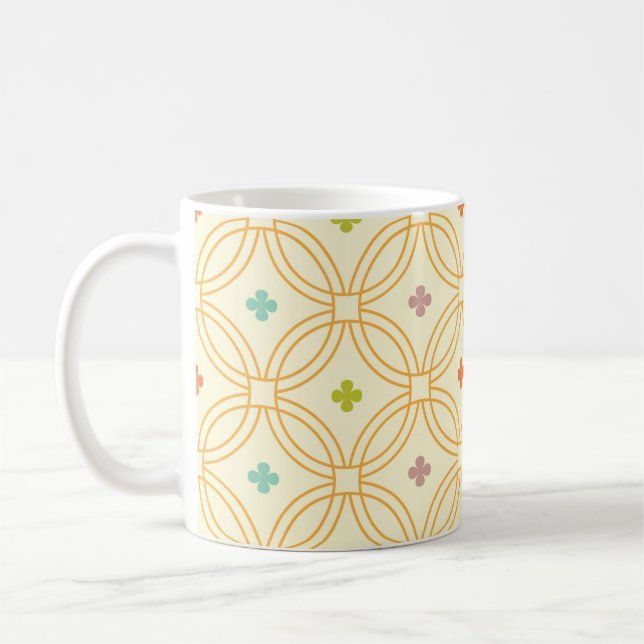 Taza De Café Patrón de Círculo de Interbloqueo Geométrico Retro (Izquierda)