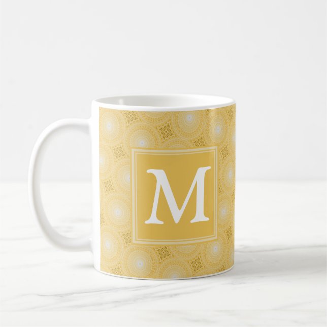 Taza De Café Patrón de círculos amarillos monograma (Izquierda)