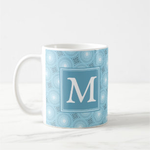 Taza De Café Patrón de círculos azules de ángel de monograma