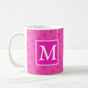 Taza De Café Patrón de círculos rosados calientes de monograma