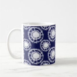 Taza De Café Patrón de círculos shibori azules y blancos
