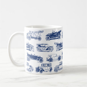 Taza De Café Patrón de coche de época azul blanco