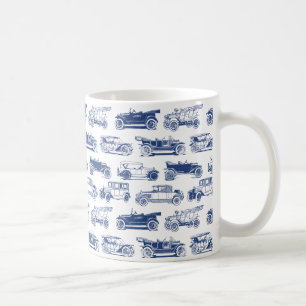 Taza De Café Patrón de coche de época azul blanco