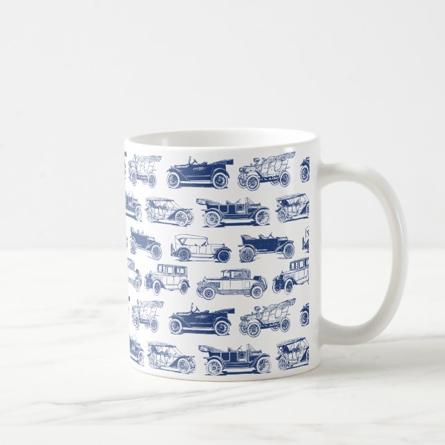 Taza De Café Patrón de coche de época azul blanco (Derecha)