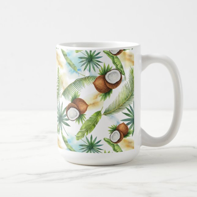 Taza De Café Patrón de coco tropical acuarela (Derecha)