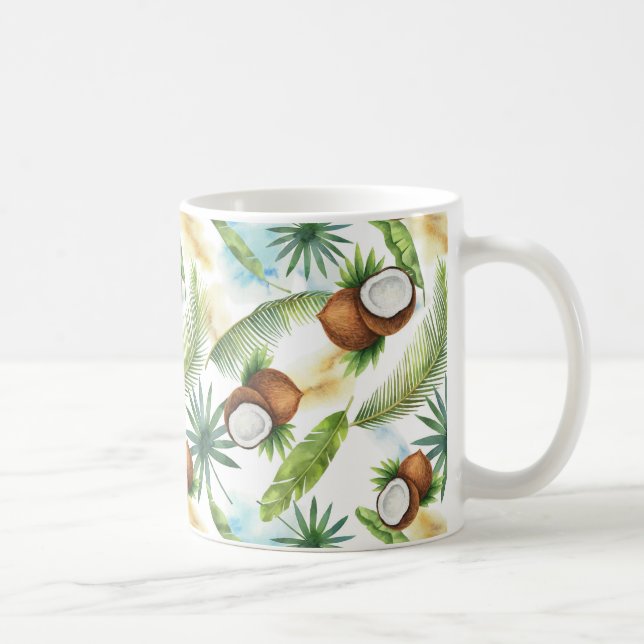 Taza De Café Patrón de coco tropical acuarela (Derecha)
