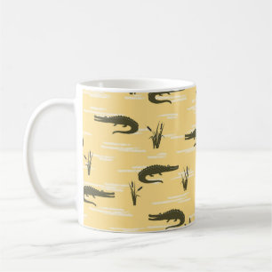 Taza De Café Patrón de cocodrilos sin foco. Backgr amarillo vin