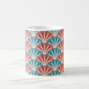 Taza De Café Patrón de cola de pavo real rojo y azul
