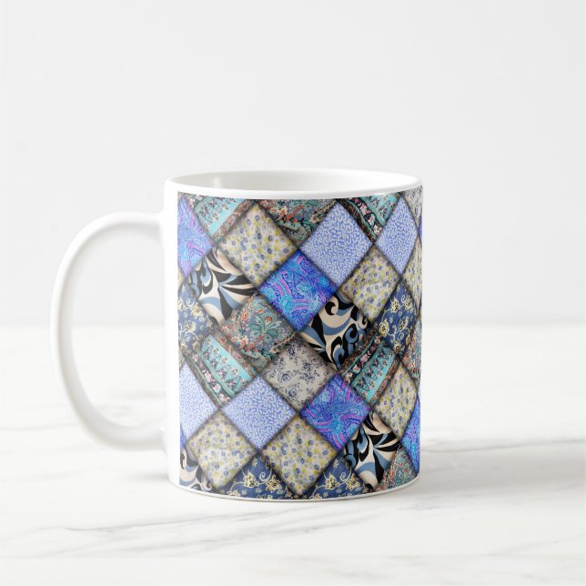 Taza De Café Patrón de Colcha de Parche con Estilo Azul (Izquierda)
