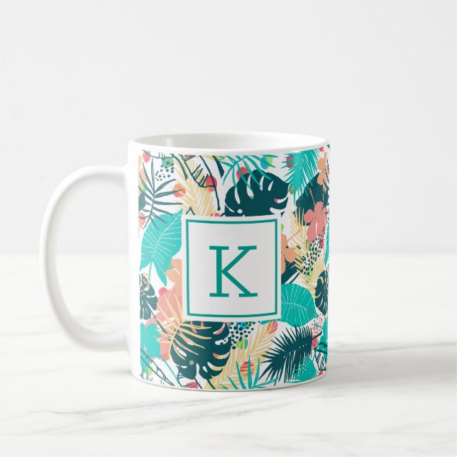 Taza De Café Patrón de collage de hojas y flores tropicales (Izquierda)