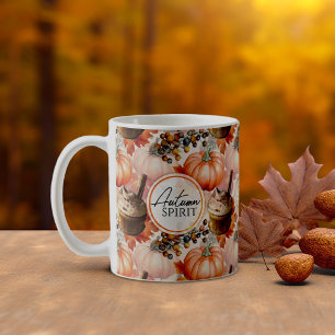 Taza De Café Patrón de color de agua acogedor del espíritu otoñ