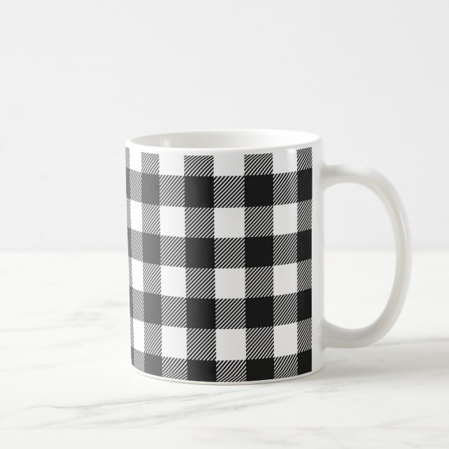 Taza De Café Patrón de comprobación de búfalo con placa negra (Derecha)