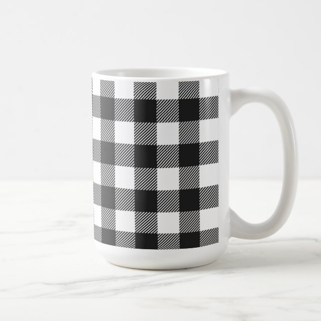 Taza De Café Patrón de comprobación de búfalo con placa negra (Derecha)