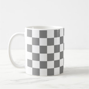 Taza De Café Patrón de comprobación de color blanco gris