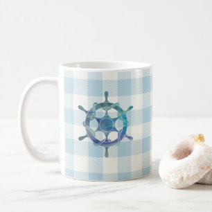 Taza De Café Patrón de comprobación de Gingham Blue Tiller