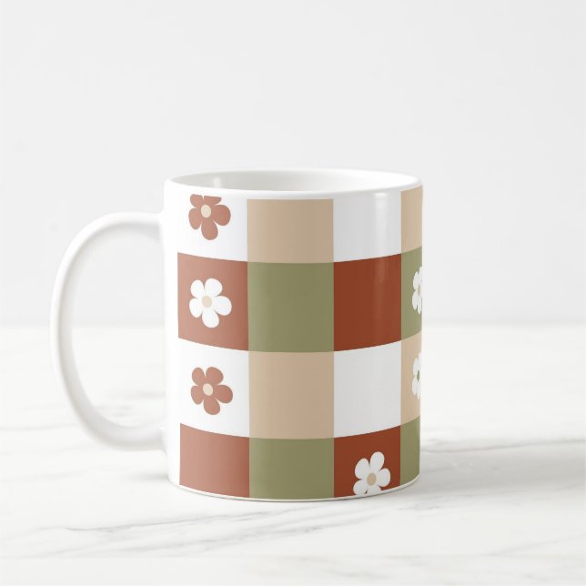 Taza De Café Patrón de comprobación de Gingham de flor de otoño (Izquierda)