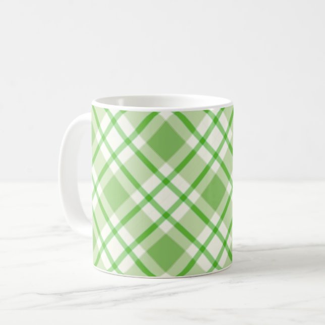 Taza De Café Patrón de comprobación diagonal verde claro (Anverso izquierdo)