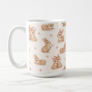 Taza De Café Patrón de conejitos y flores en acuarela dulce