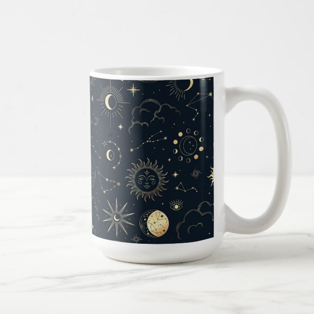 Taza De Café Patrón de constelación de estrella dorada azul de  (Derecha)