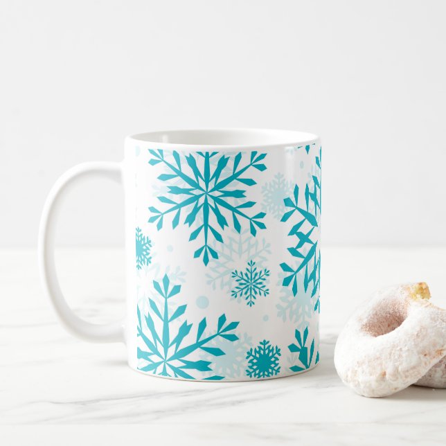 Taza De Café Patrón de Copo de Nieve Azul (Con donut)