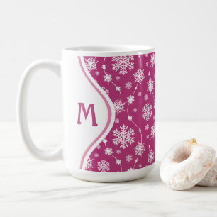 Taza De Café Patrón de copo de nieve blanco rosa e invierno bri