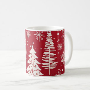 Taza De Café Patrón de copo de nieve del árbol de Navidad blanc