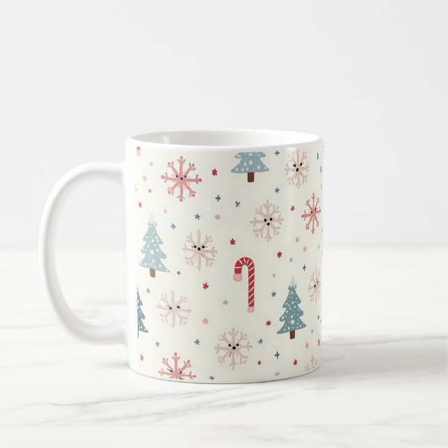 Taza De Café Patrón de copos de nieve de Kawaii (Izquierda)