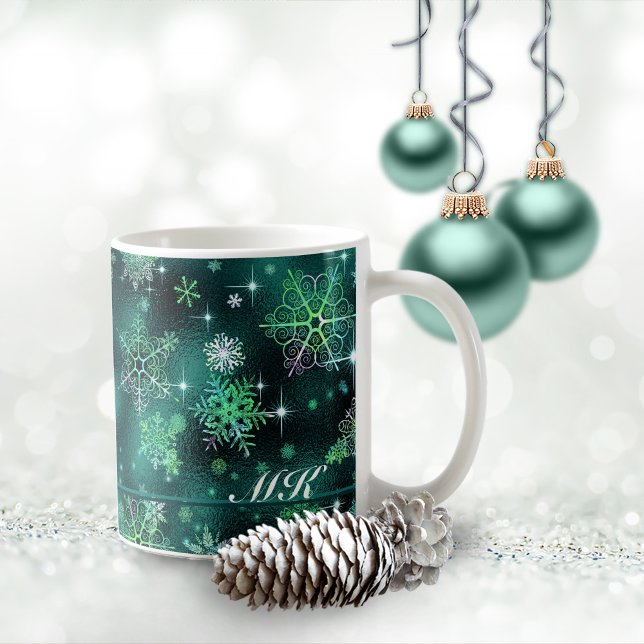 Taza De Café Patrón de copos de nieve más bonito ID846 verde (Subido por el creador)