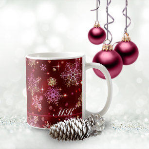 Taza De Café Patrón de copos de nieve más bonito rojo ID846