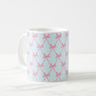 Taza De Café Patrón de Coquette de Bow Rosa en Azul