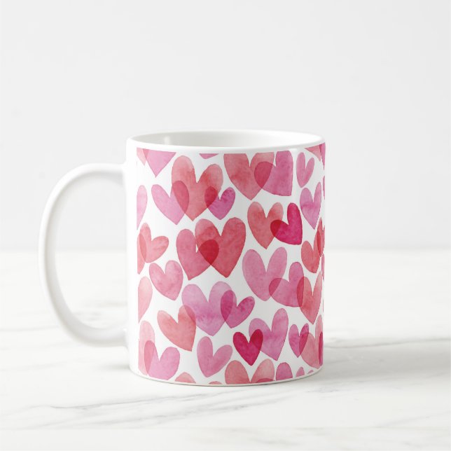 Taza De Café Patrón de Corazón de Acuarela (Izquierda)