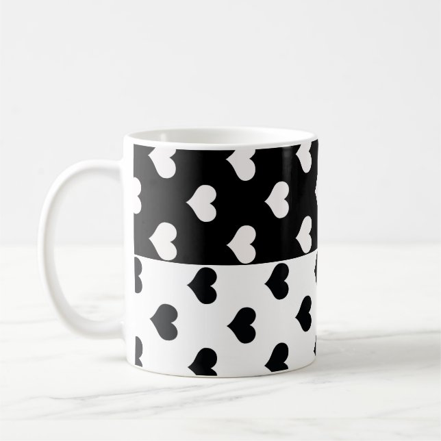 Taza De Café Patrón de corazón de amor blanco negro (Izquierda)