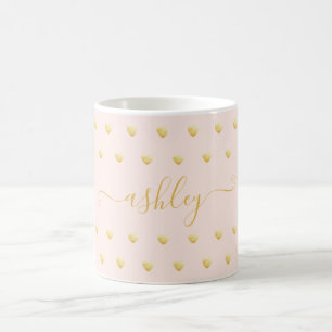 Taza De Café Patrón de Corazón Oro Rosa Con Nombre Cute