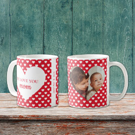 Taza De Café Patrón de corazón rojo te queremos foto de mamá