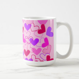 Taza De Café Patrón de Corazón Rojo y Púrpura Curioso Girly