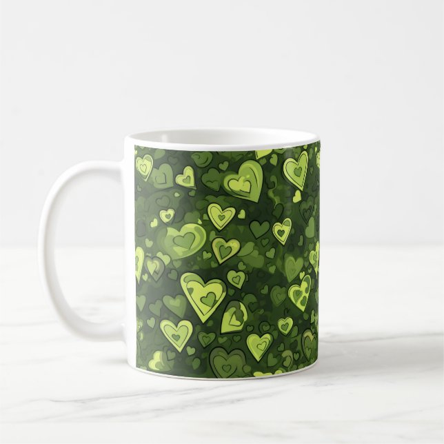 Taza De Café Patrón de corazón verde (Izquierda)