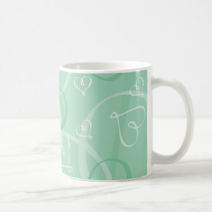 Taza De Café Patrón de corazón verde de la mimbre