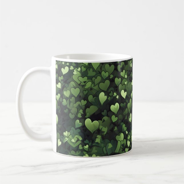 Taza De Café Patrón de corazón verde oscuro (Izquierda)